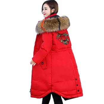 

Winter Jacket Women Embroidery parka 2020 Fashion New Female Plus size Outerwear Big fur collar Hooded cotton-padded Jacket 5XL