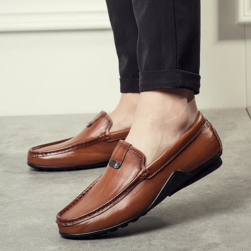 

Leather Shoes Youth Spring New Style Versatile Genuine Leather Foot Covering 2019 Soft Slip-on Shoe Men's Moccosins