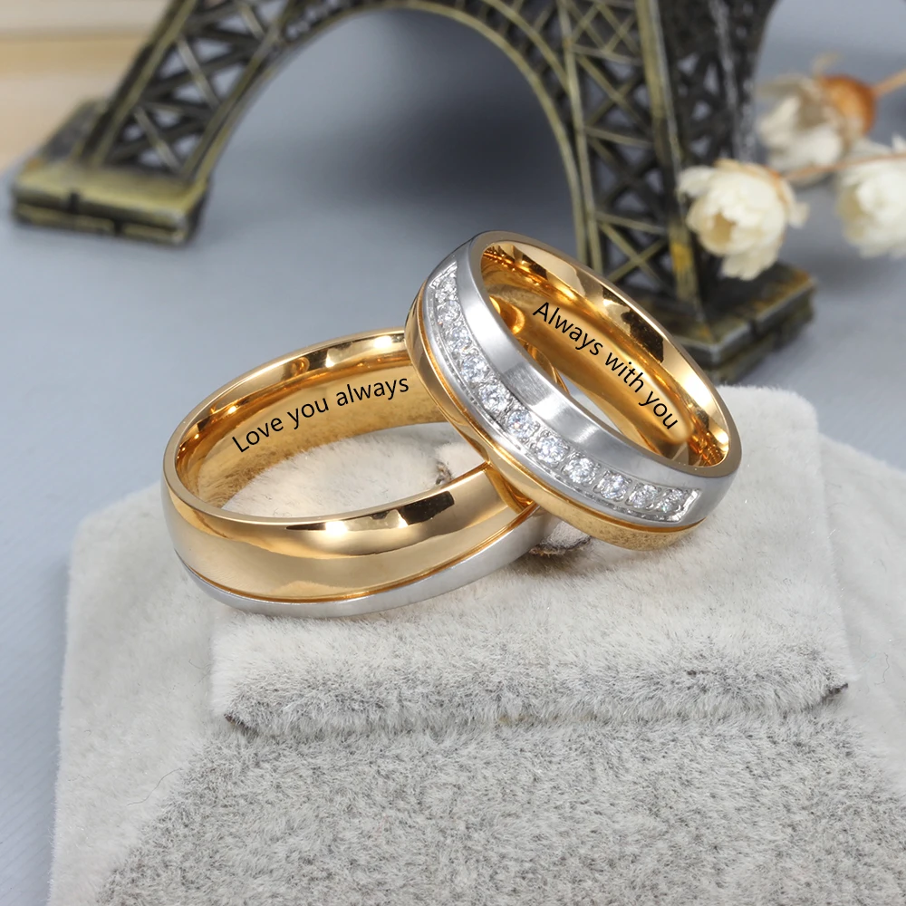 Matching Couple Heart Rings – His & Her Stainless Steel Bands With Personalized Engraving Option - View #3
