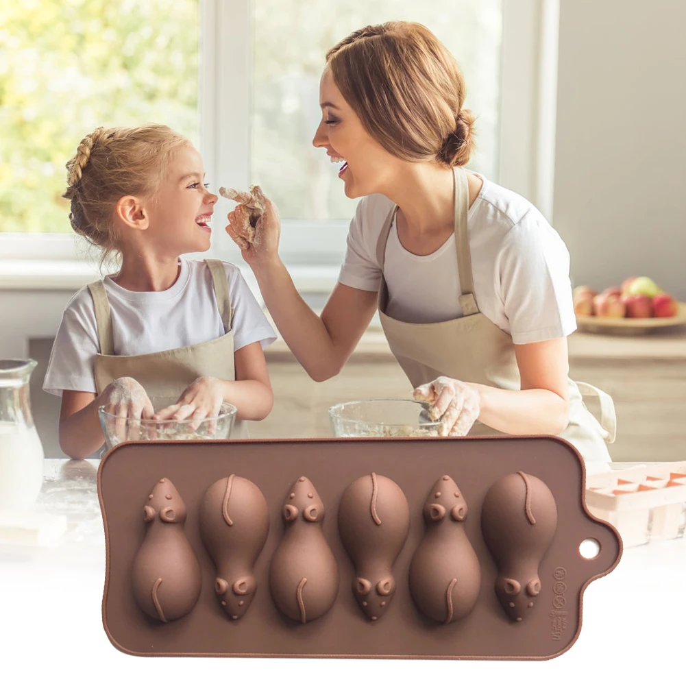 

Home Decoration Accessories 6 Cavity Mouse Rat Silicone Mold for Cake Choco Late Ice Tray Pudding Candy DIY baking molds