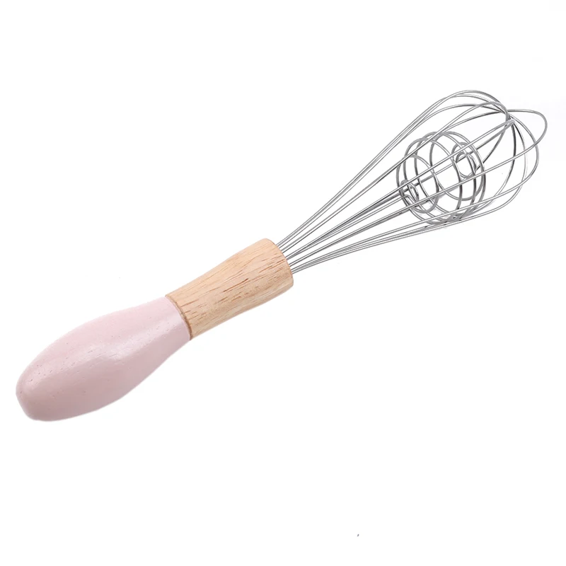 Useful Stainless Steel Hand-cranked Egg Beater Wooden Handle Non-slip Spring Egg Beater Kitchen Supplies