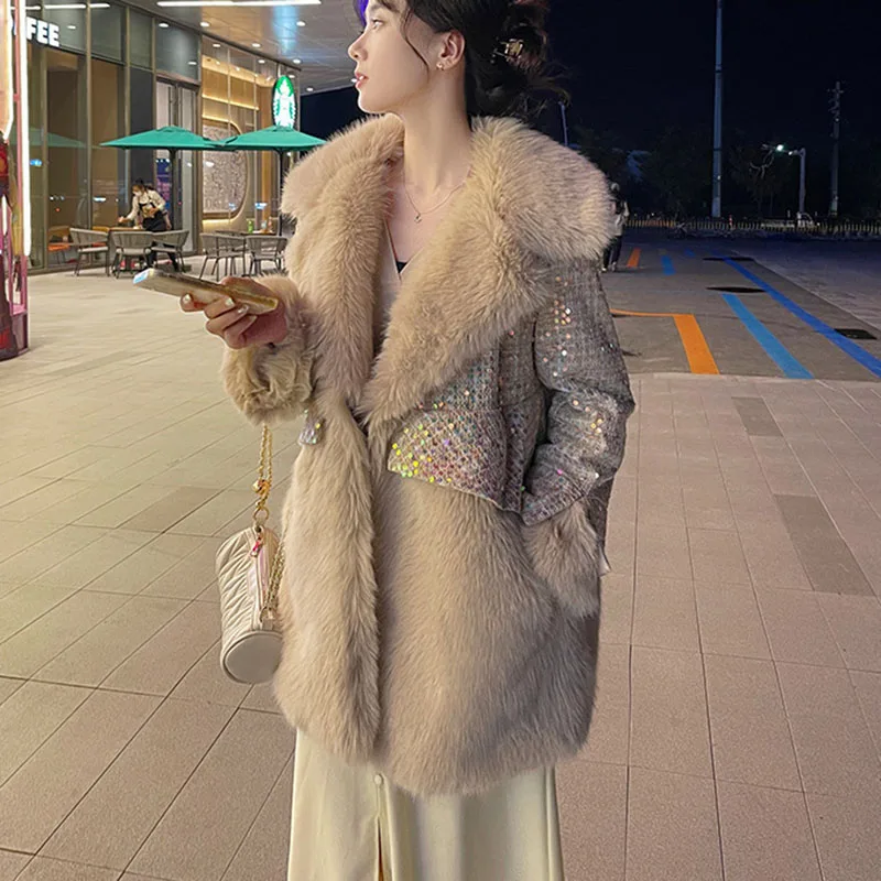 

Fur & Faux Fur Sequins High Quality Female Coat 2023 New Winter Fashion Women Fur Coat Temperament Warm Women Fur Coat NBH465