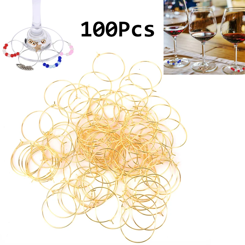 

100pcs/lot Wine Glass Charm Rings Earring Hoops Metal Wire Hoops Earrings Drink Markers DIY Party