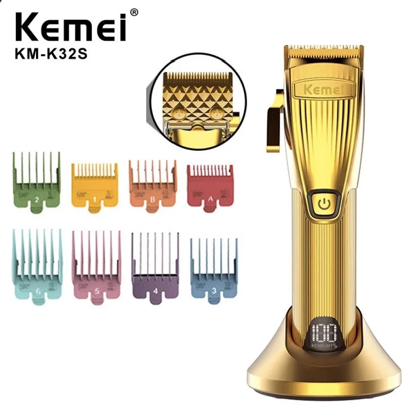 

Kemei Barber shop LED Display Pro Hair Clipper All Metal Body Hair Cutter Electric Diamond Blade Hair Trimmer With Charging Base
