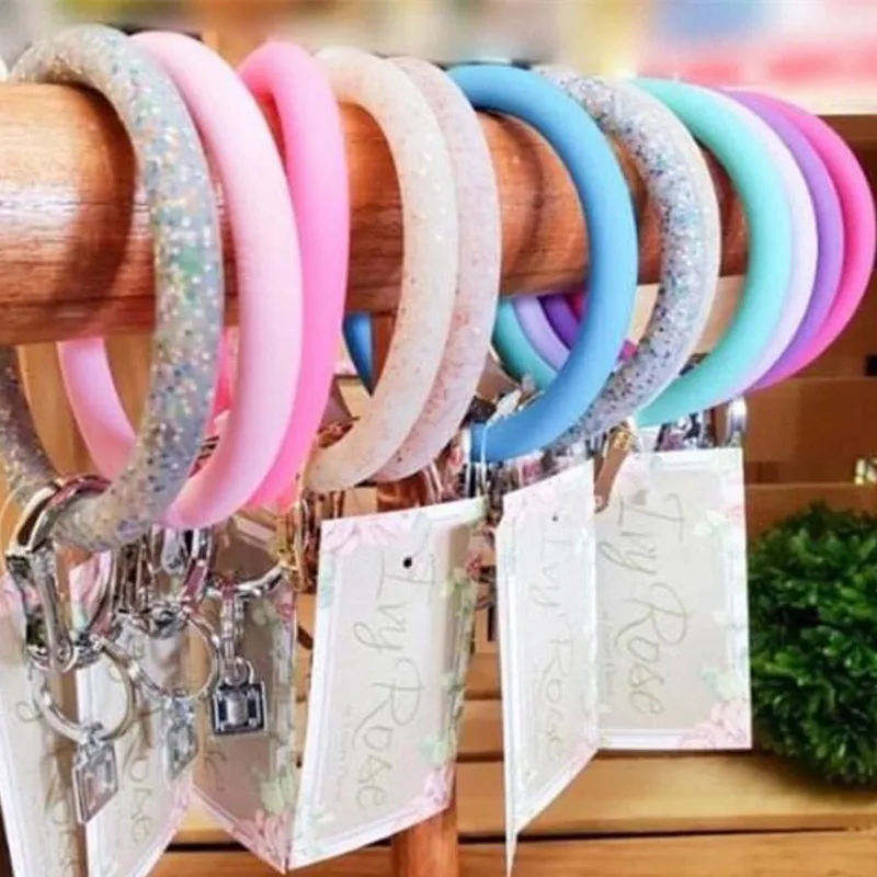 

Boho Fashion Womens Silica Gel Bracelet Keychain Womens Gift Exaggerated Circle Bracelet Keychain Unisex Jewelry Party Wholesale