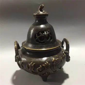 

Antique Collection Dragon Statue Pure Copper Incense Burner Fengshui Copper Ware Ornament Hollow Out Censer Gift