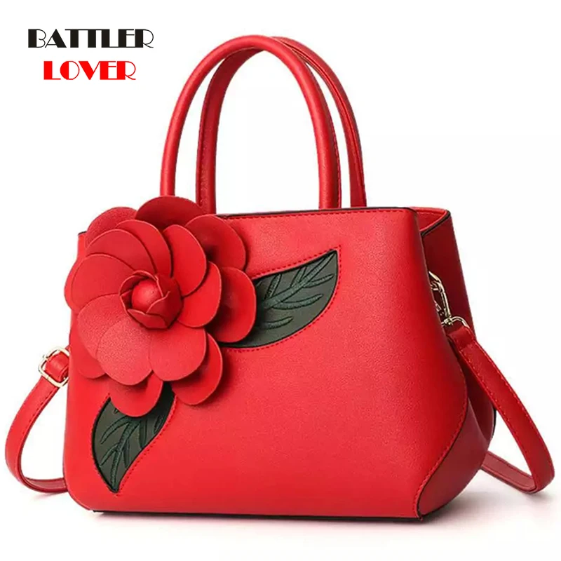 Women PU Leather Bag Ladies 3D Flower Embossed Handbag Women
