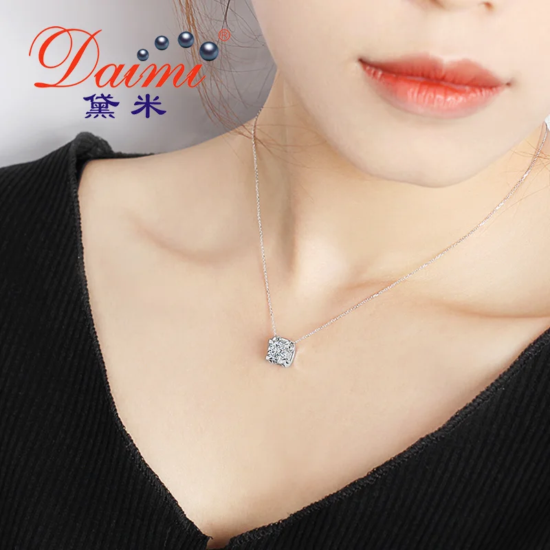DAIMI ожерелье с кулоном из муасанита с бриллиантами 1 карат D Цвет идеальная огранка 925 пробы Серебряное ожерелье для женщин