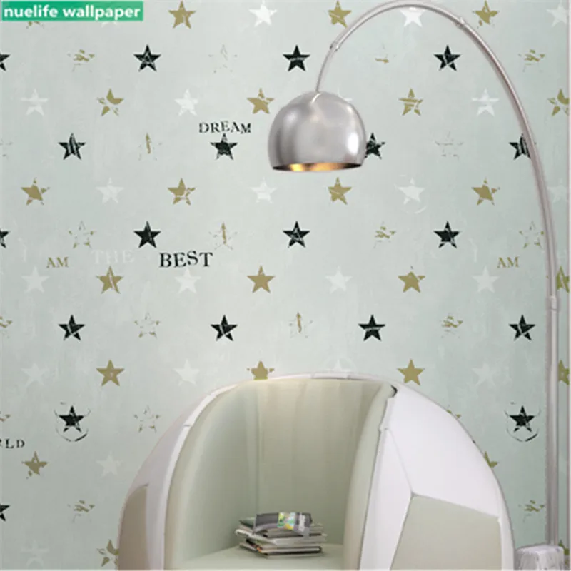

kids room wallpaper boy living room bedroom cute cartoon stars letter pattern girl princess room shop environmental wallpaper