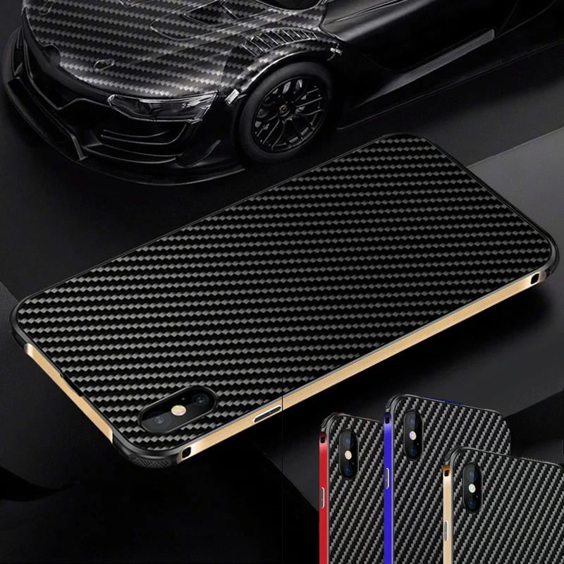 

Luxury 2 in 1 Carbon Fiber Metal Frame Phone Case for Apple iPhone 7 8 Plus X XR XS Max Hybrid Shockproof Ultra Thin Hard Cover