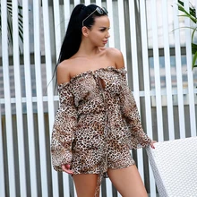 Yesexy 2020 Women Summer Off Shoulder Jumpsuit Beachwear Leopard Print Backless Female Sexy Playsuit Rompers Overalls VR18313