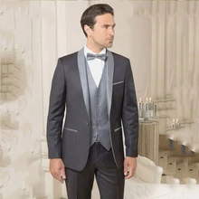 Traje de boda para hombre gris, блейзеры para hombre, esmoquin de novio, esmoquin de plata, de 3 piezas chal, pantalones, chaleco