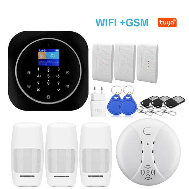 Умная wifi GSM домашняя система охранной сигнализации с сенсорной клавиатурой и беспроводной ip-видео камерой и управлением через приложение Tuya Alexa Google Home - Цвет: Set E
