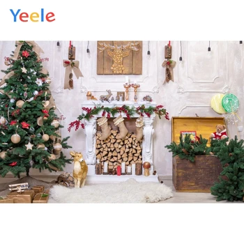 

Christmas Tree Fireplace Wood Box White Wall Baby Birthday Backdrop Photography Custom Photographic Background For Photo Studio