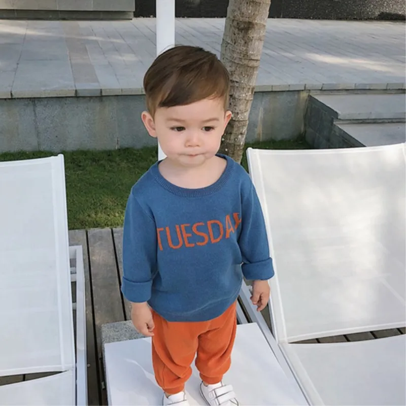 Baby Girl Boy Sweater Toddler Sweater Kids Cotton Letter Print Winter Clothes 4Colors