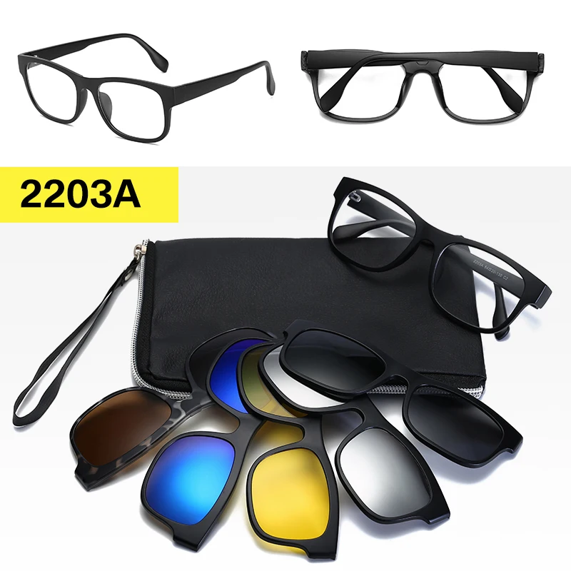 Longkeader, 5+ 1 костюм, модные очки на клипсах, Женские оправы, клипсы, поляризационные солнцезащитные очки, мужские очки на клипсах, 6 в 1 с сумкой - Цвет линз: 2203