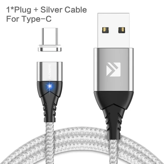 FLOVEME Магнитный кабель Micro usb type C для iPhone кабель освещения 1 м 3A провод для быстрого заряда type-C Магнитный кабель для зарядки телефона - Цвет: silver for type c