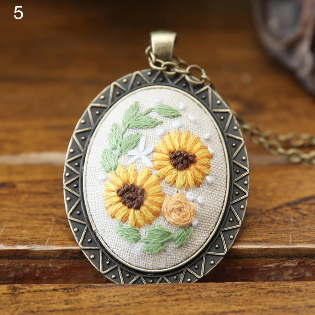 DIY Embroidery Flower Women Chain Necklace Needlework Flower Cross