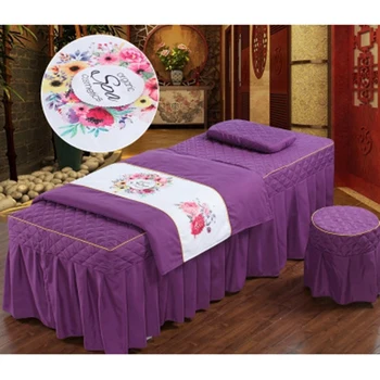 

4-Piece Beauty Bed Massage Table Set - Soft Cotton Facial Bed Cover - Includes Sheets and Bedspread Pillowcase Cover -Purple