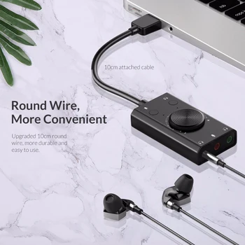 

Portable USB External Sound Card Microphone Earphone Two-in-One 3-Port Output Volume Adjustable Audio Adapter