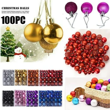 

100pcs Christmas Tree Mini Shatterproof Ornaments Balls Holiday Accessories for Xmas Decorations PI669