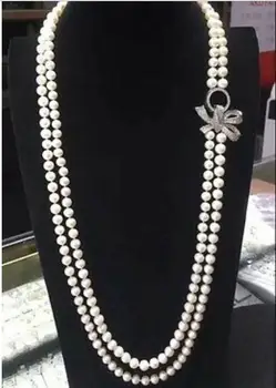 

double strands stunning 9-10mm round south sea white pearl necklace 22-24inch