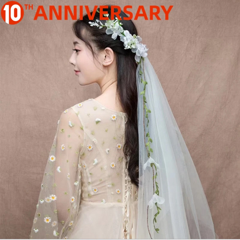 

OLLYMURS Rattan Handmade Section Cloth White Garland Seaside Wreath Veil One-Layer 150cm Wedding Accessories