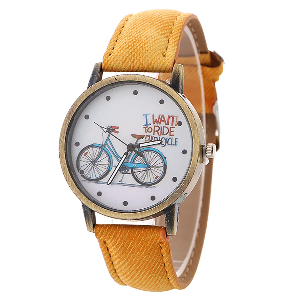 Женские часы, винтажные джинсовые женские часы, велосипедные кварцевые часы с узором в горошек, роскошные брендовые модные часы - Цвет: F