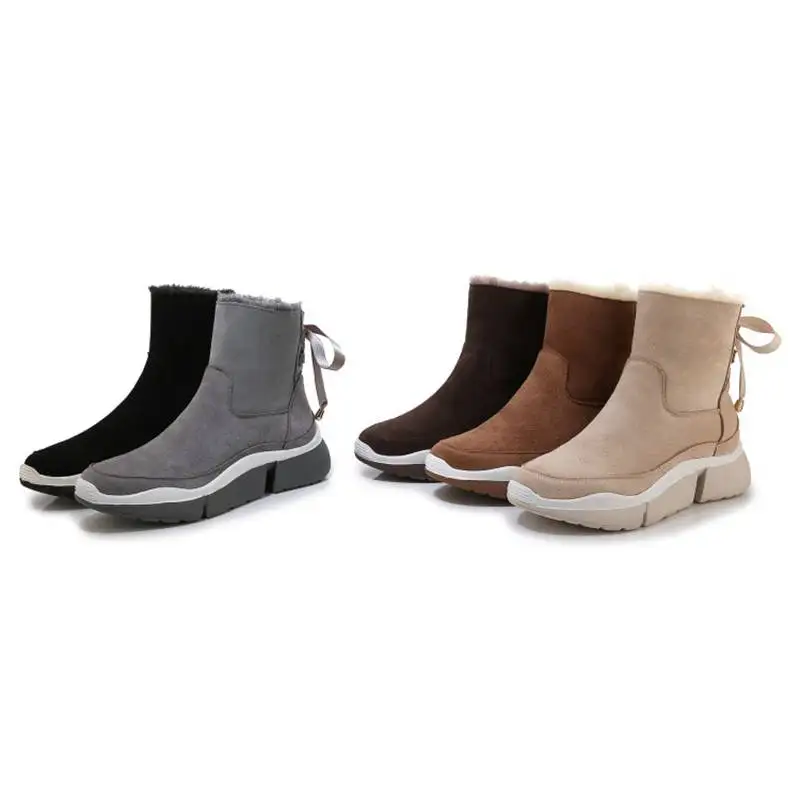 Женские полусапожки ASILETO из натуральной кожи с меховой шерстью круглые замшевые