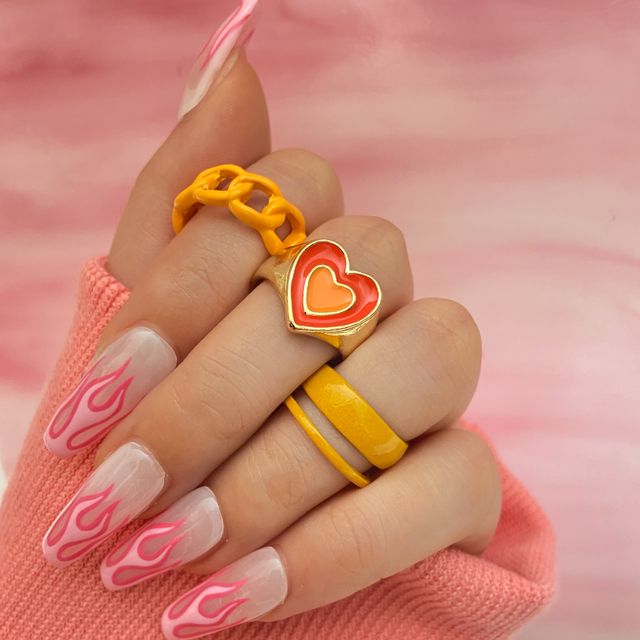 Heart Y2K Ring Set Open Cooper Rings For Women Candy Color Hand-painted Knuckle Rings Jewelry