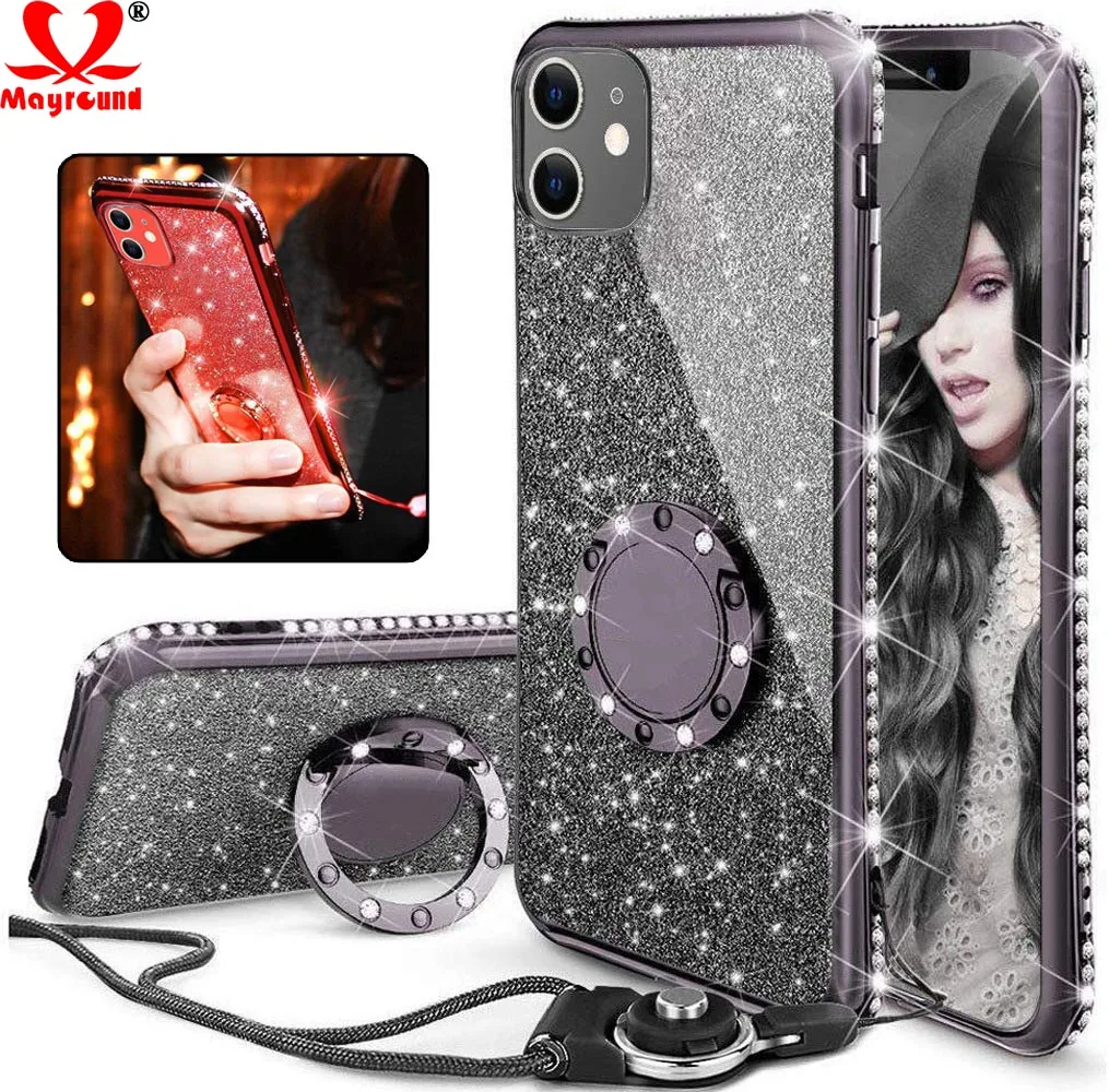 Ring Stand Holder Bling Glitter Sparkle Shining Diamond Soft Silicone Case Phone Cover For iPhone 11 Pro Max 6S 7 8 Plus XR XS X |