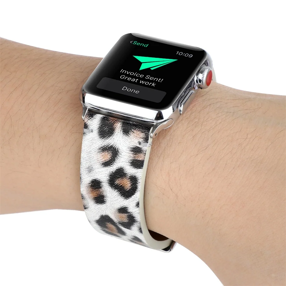 Кожаный ремешок 40 мм 44 38 42 ремень для Apple Watch SE Band Series 6 5 4 3 2 Леопардовый принт