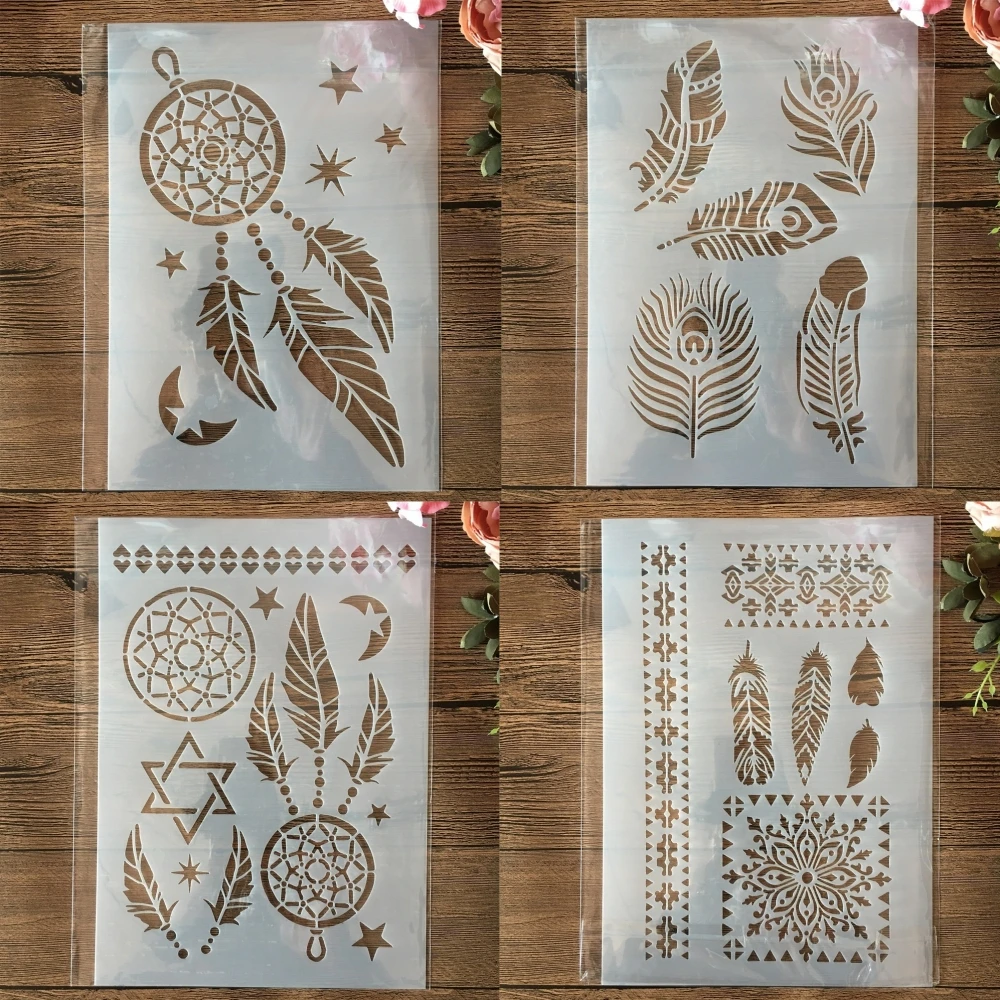 4 шт. A4 29*21 см Мандала перо кисточкой чистая DIY наслоения Трафареты картина