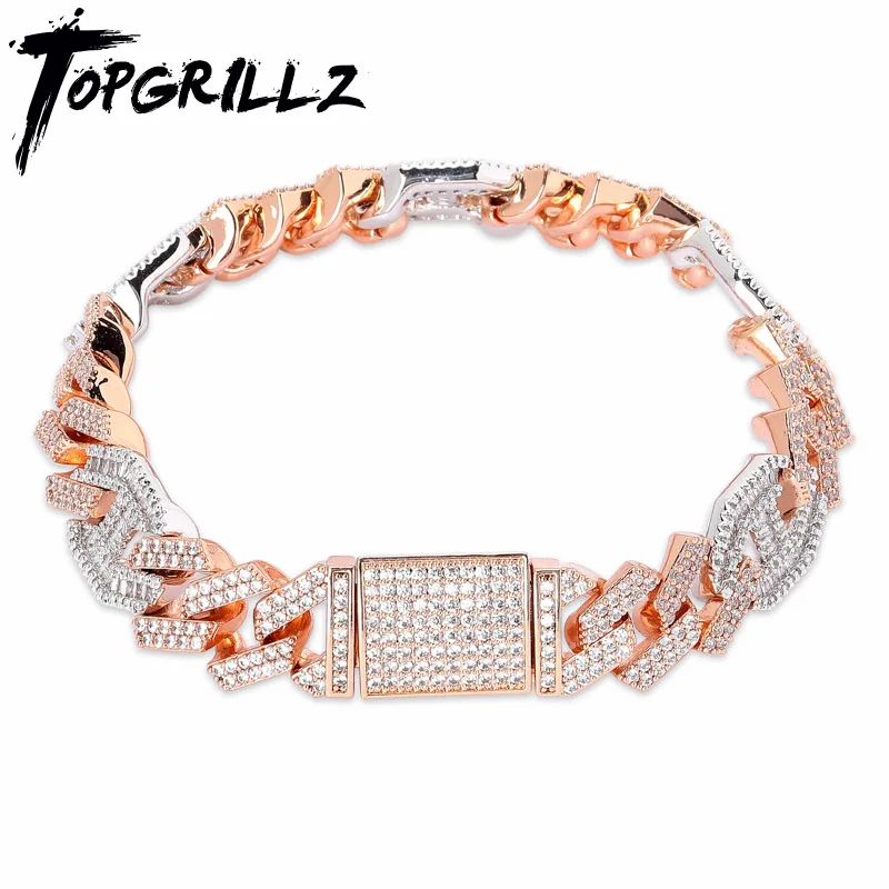 Кубинский браслет TOPGRILLZ с микрозакрепкой украшение в стиле хип хоп под серебро и