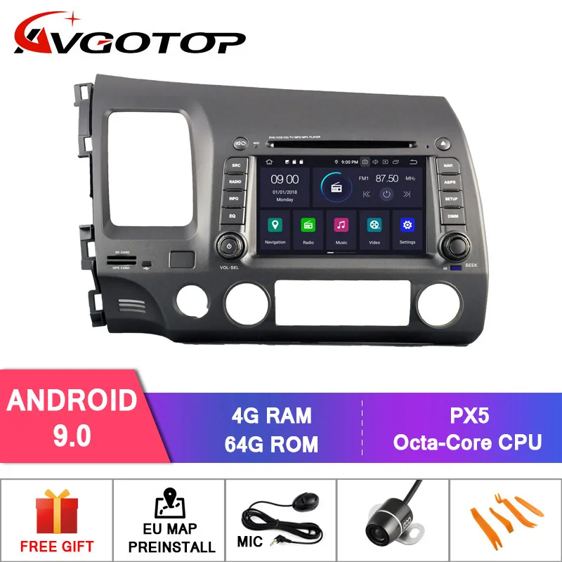 AVGOTOP Android 9,0 4 Гб+ 64 ГБ Автомобильный dvd-плеер для HONDA CIVIC 2006-2011 ips HD экран навигация - Цвет: 4GB 64GB RVF5710