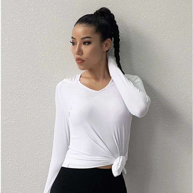 White SALSPOR Gym Women Yoga Shirt Long Sleeve Hooded Sport T Shirt Absorb Sweat Quick Dry Workout Tops Fitness Running Sportswear - Цвет: White