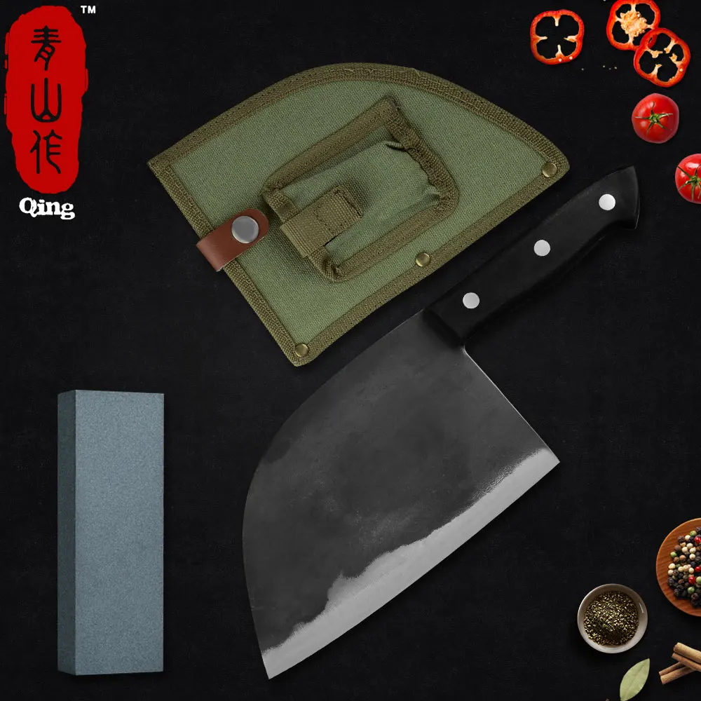 Qing Handmade Knives Hammer Slicing Cleaver Chop Bone Fish Kitchen