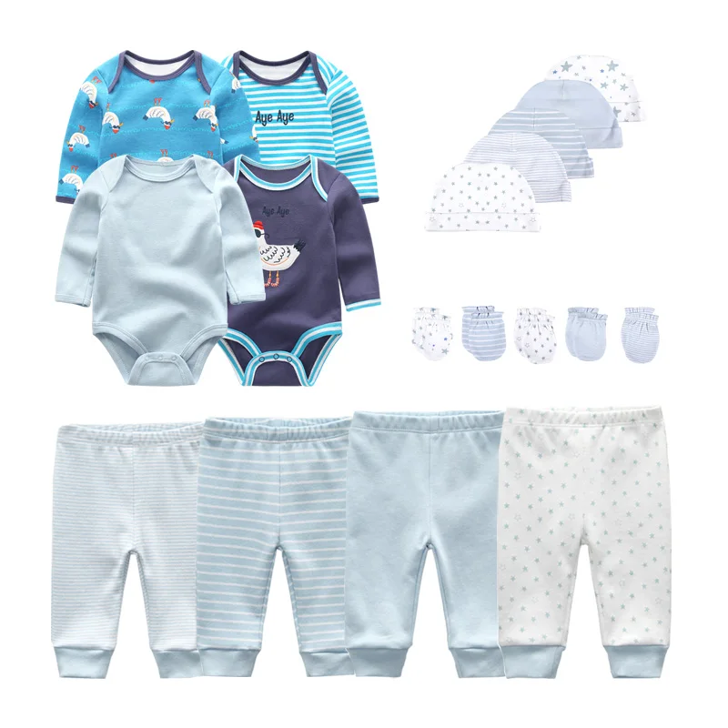 baby clothes penguin set Newborn 16/18Pcs Bodysuits+Pants+Gloves+Hats Sets Cotton Baby Girl Clothes Solid Color Baby Boy Clothes Trousers baby floral clothing set