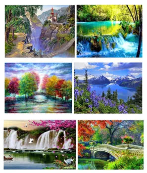

Diamond painting Red plum blossom Cascade Dashan Scenery Diamond embroidery cross stitch home decor gift