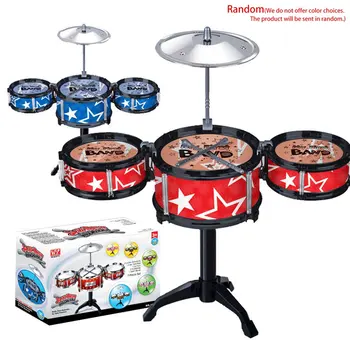 

Kids Simulation Musical Instrument Toy 3 Drums Jazz Drum Kit with Drumsticks Musical Shelf Educational Learning Toy for Children