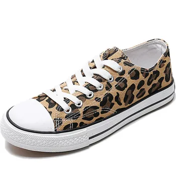 

QWEDF Spring Summer Men Flats Leopard Lace Up Comfort Shoes Canvas Vulcanized Shoes Men Sneakers Fashion Casual Shoes New AH-77