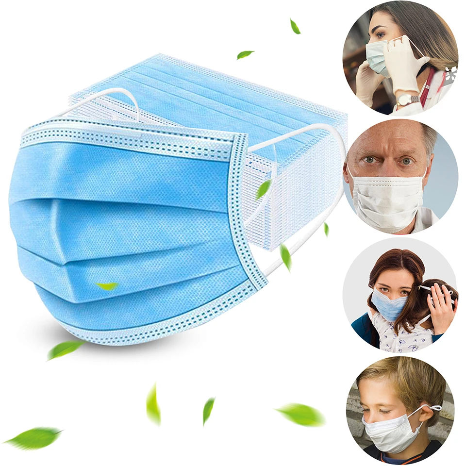 

20/40/50/100 Pcs Non Woven Disposable Face Mask 3 Layer Hanging Ear Dust Filter Safety Elastic Facial Dust-Proof Safety Masks