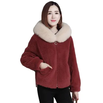 

Faux Fur Coat Women Wine Red Plus Size Loose Thick Wool Fur Velvet Hooded Jacket Autumn Winter Blue Zipper Warmth Clothing LD115