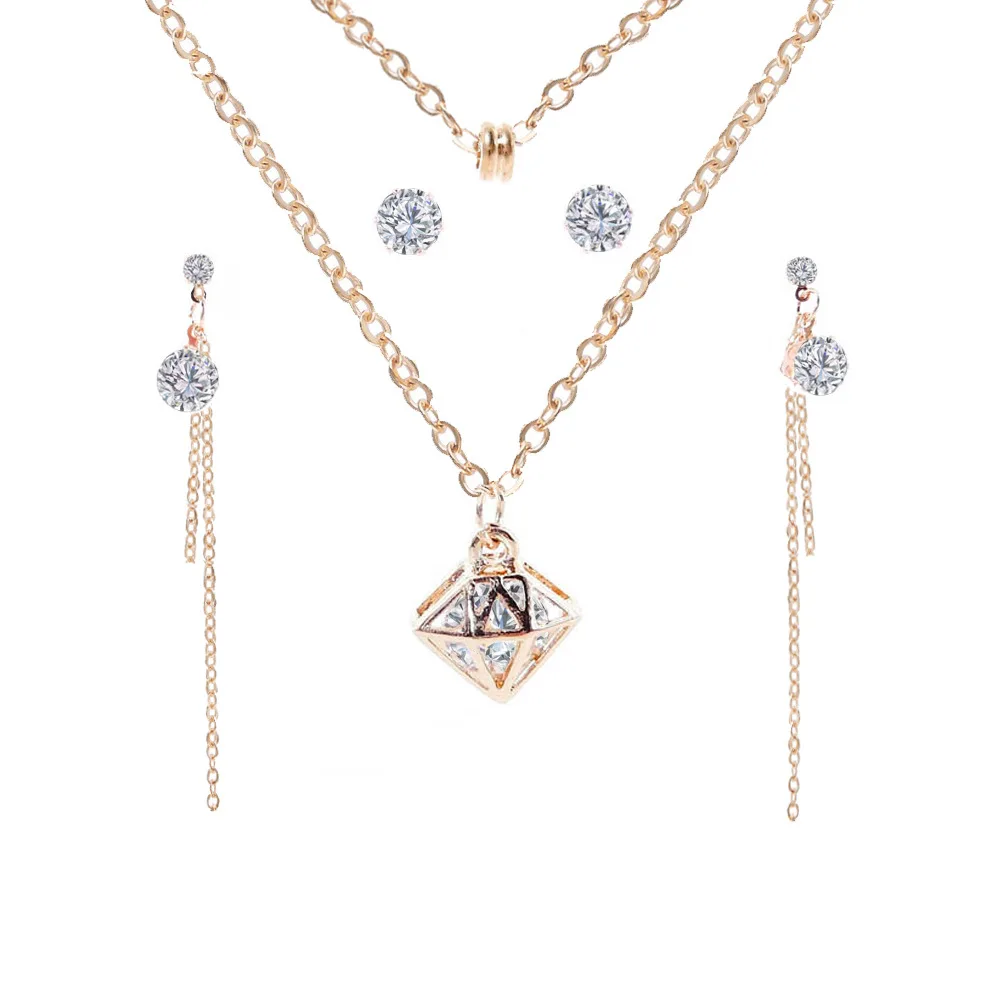 

Creative-Women's Double Layer Diamond Modeling Zircon Jewelry Set Cross Border Amazon Hot Sales Accessories Wholesale