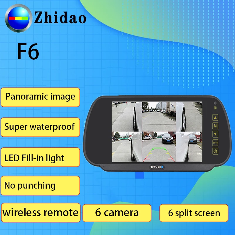 F6 HD 6 Разделенный экран и 6 Автомобильная камера в зеркале Панорамное изображение автомобиля обратная помощь - Название цвета: rearview mirror