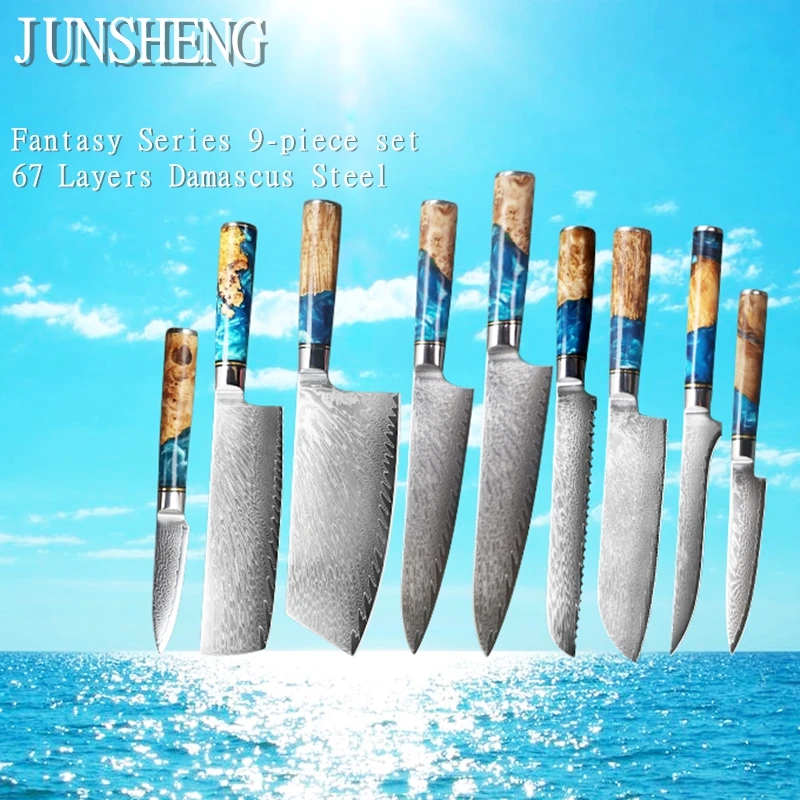 Многофункциональный Шеф-нож JUNSHENG67 с Дамасским лезвием и деревянной ручкой | Дом
