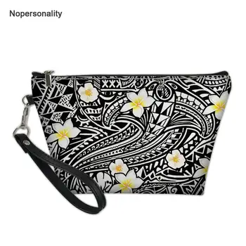 

Nopersonality Polynesian Floral Makeup Bags for Women Leather Cosmetic Pouch for Make Up Small Ladies Travel Wash Toiletry Bags