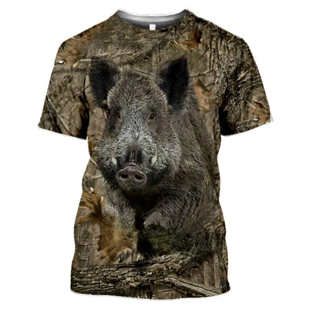 

Wild boar hunting animal printing rabbit deer wolf duck oversized 3D printing T-shirt men's and women's casual shorts casual
