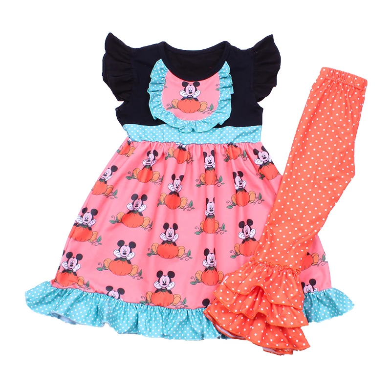 

Fall/Winter Boutique Baby Girls Clothing Set Cute Cartoon Character Printed Kids Dress Sets Polka Dot Pattern Bell Pants Outfits