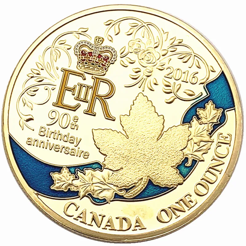 16 Eiir Queen Of England 90th Birthday Anniversaire Gold Plated Coin Canada One Ounct Collection Holiday Gifts Non Currency Coins Aliexpress